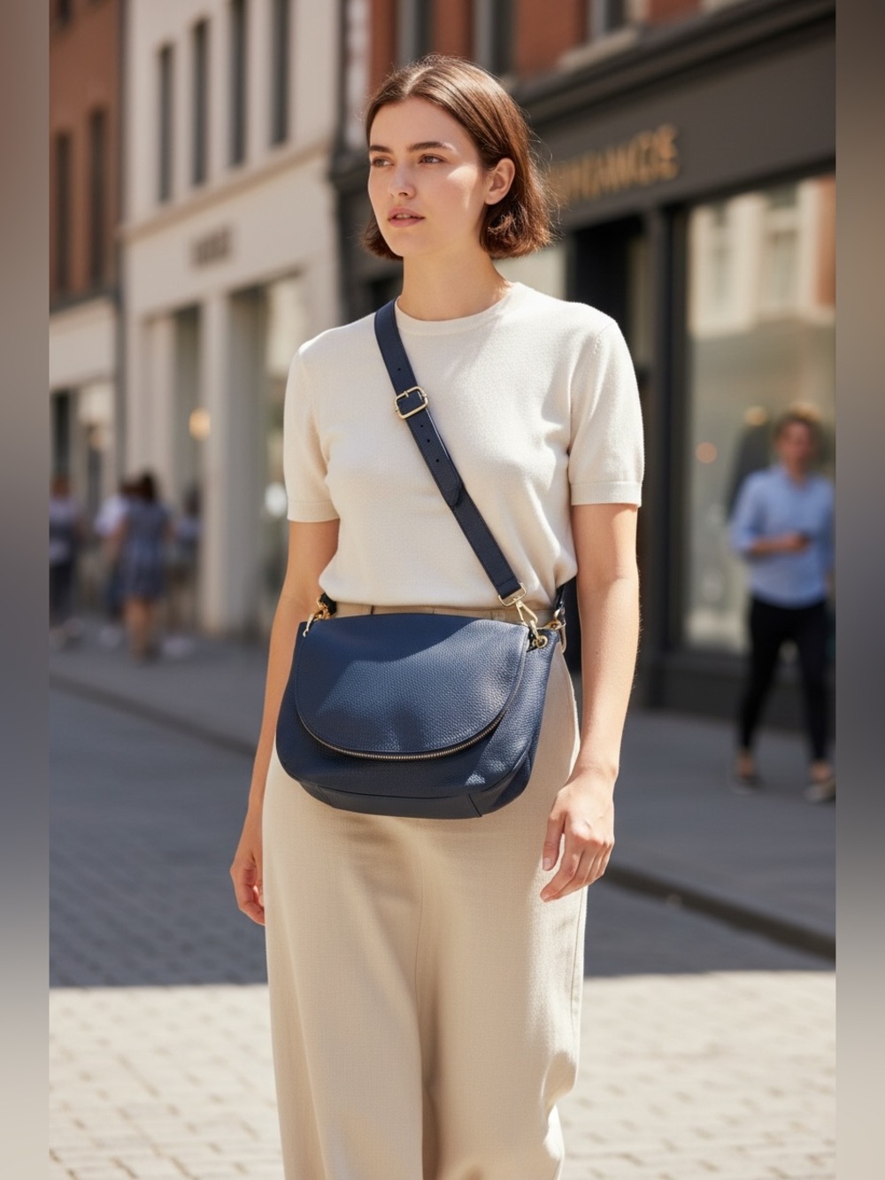 J&C  JackyCeline Women's Blue Genuine Leather Shoulder Crossbody Bag Made in Ita